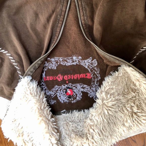 Twisted Heart Brown Fuzzy Collar Full Zip Hoodie - Picture 4 of 6